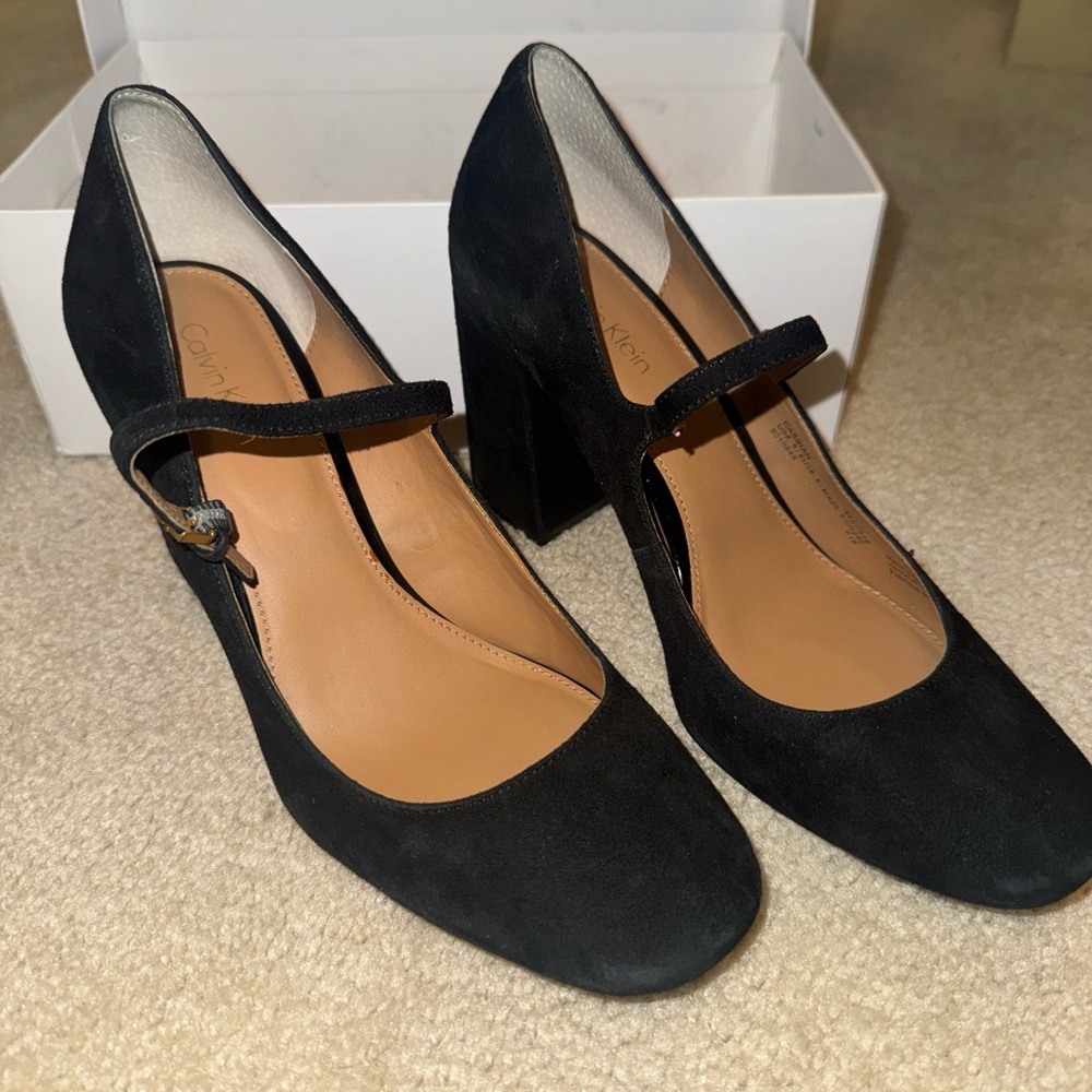 Calvin Klein Black Suede Mary Jane Heels